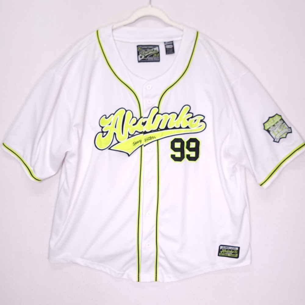 Akademiks Jeanius Level Baseball Jersey Mens 5XL White Neon‎ Green 99 Akdmks